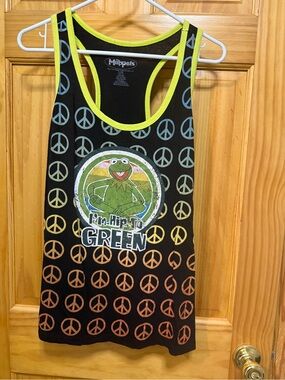 The Muppets  'I'm Hip to Green' Black & Green Tank Top w/glitter junior size L